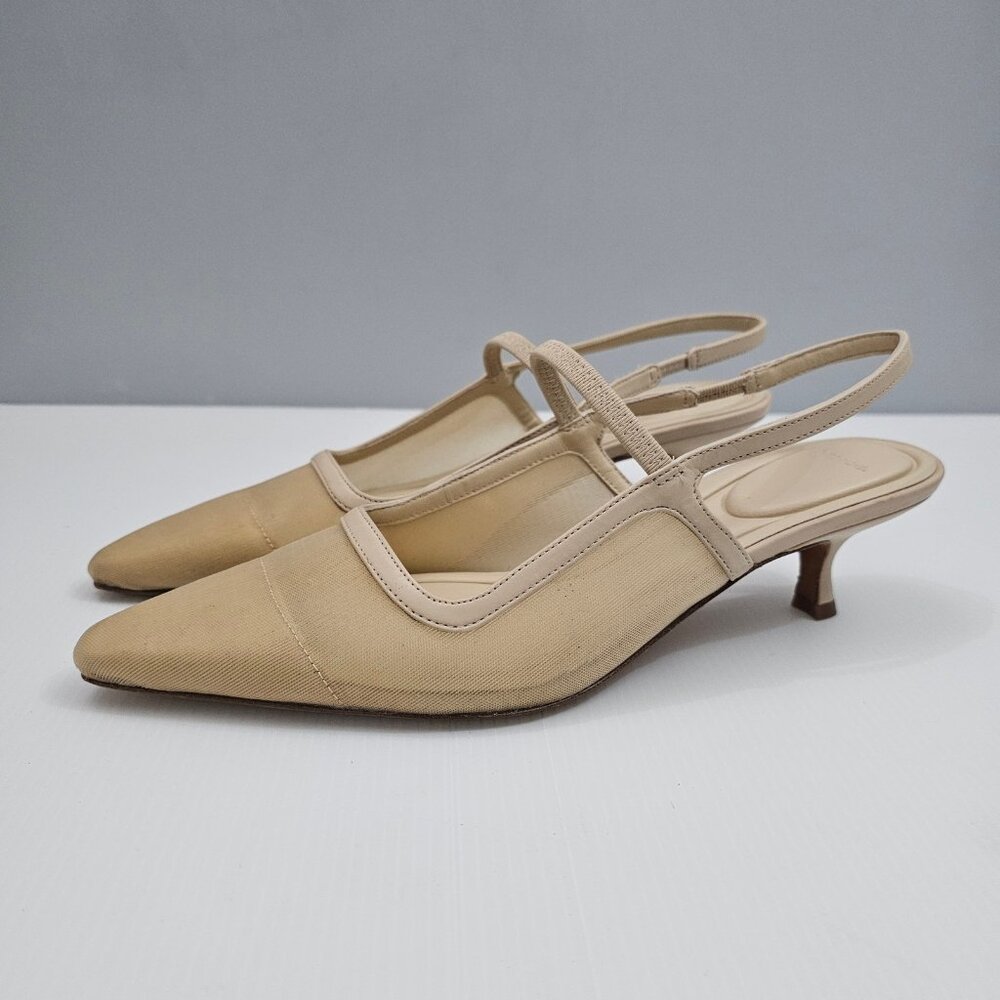Vince Venice Slingback Kitten Heel Sandal Womens 9 Birch Sand Mesh Leather - Picture 15 of 15